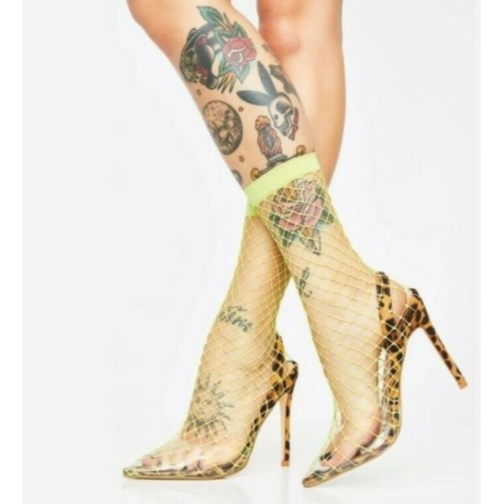 Why Envy Me? Women's Pointed Toe Mesh Heels Leopard Print Yellow Size 9